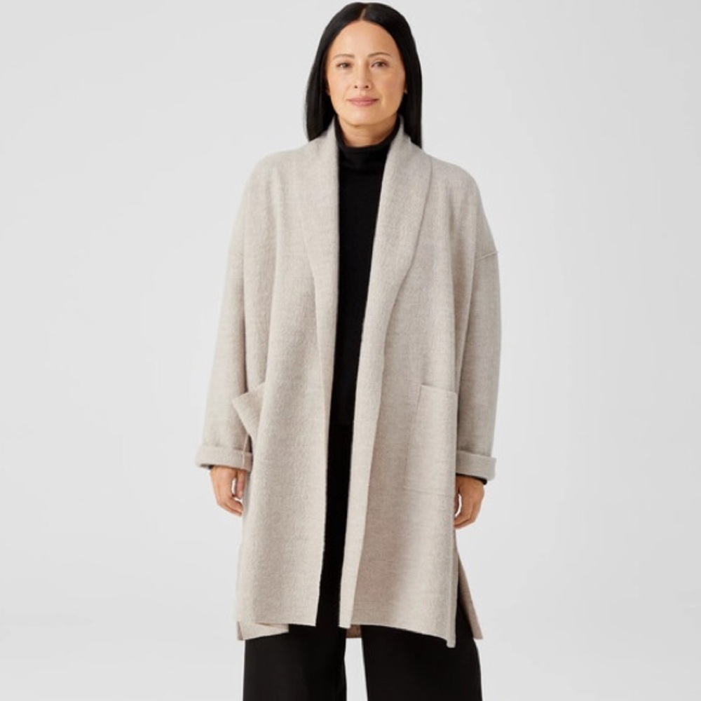 Eileen Fisher Lightweight Boiled Wool Coat in Responsible Wool - Size Large EUC - Picture 1 of 10